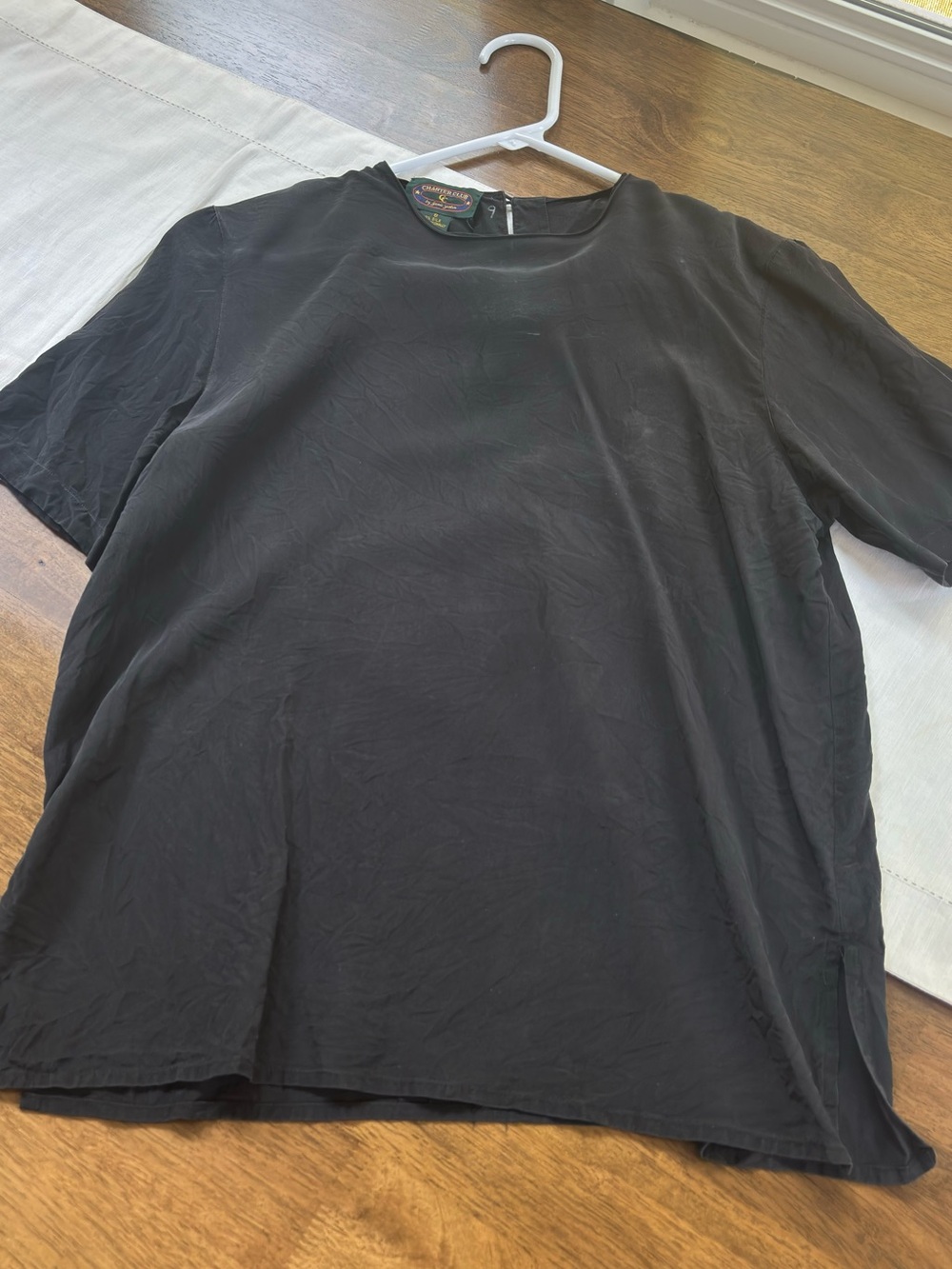 Charter Club Black Silk Women's Top with Green Label